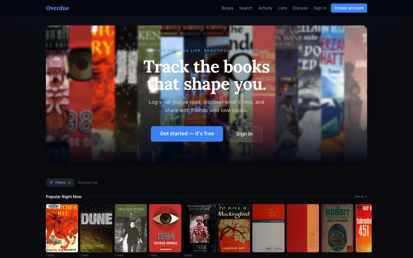 Overdue home page with a Popular Right Now row of book covers